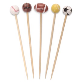 BambooMN 4.7" Decorative Sports Ball End Bamboo Cocktail Fruit Sandwich Picks Skewers for Catered Events, Holiday's, Restaurants or Buffets Party Supplies, Assorted, 1,000 pcs