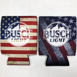 2 Busch Light Beer Can Cooler Coozie Koozie USA Flag Gift QTY 2