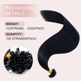 Silk-co U Tip Pre Bonded Hair Extensions 24inch 1g/s 100S Keratin Nail Tip 100g 100% Real Remy Human Hair Extension (#01 Jet Black)