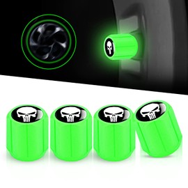 Ajxn 4 PCS Car Tire Valve Stem Caps Skull Print, Luminous Air Caps Cover, Universal for Cars, Bike, SUVs, Trucks and Motorcycles (Green)