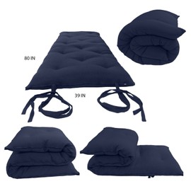 Danfuton Traditional Japanese Floor Rolling Futon Mattress, Shikifuton 3 x 39 x 80 Navy