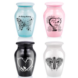 Small Keepsake Urns for Human Ashes - Set of 4 - Mini Funeral Urn Cremation Urns for Ashes, Ceramic Memorial Ashes Holder Share Urn with Family & Friends