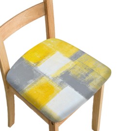 ULQUISNCE Yellow Chair Seat Cover Set of 2, Abstract Yellow Dining Chair Slipcovers Stretch Grey Chair Covers Washable Removable