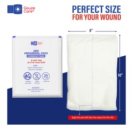 GauzeCare Sterile Abdominal- ABD Combine Pads| 24-Pack, 8x10 Inches| Extra Absorbent & Thick, Individually Wrapped Wound Dressing, First Aid Pads| Surgical-Grade, Nonstick- for Heavy Leakage, Post Op