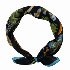 Lemoyoung 100% Pure Mulberry Silk Scarf 21"x21" Lightweight Neckerchief Head Scarves Women Men Small Square Printed Scarves, Palm Tree-black, Size : 21” X 21” (53cm X 53cm)
