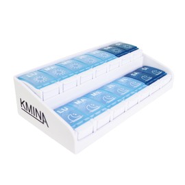 KMINA - Tablettenbox 7 Tage 2 Fächer, Groß, Französisch, Morgens Abends, Medikamentenbox - Made in Europe