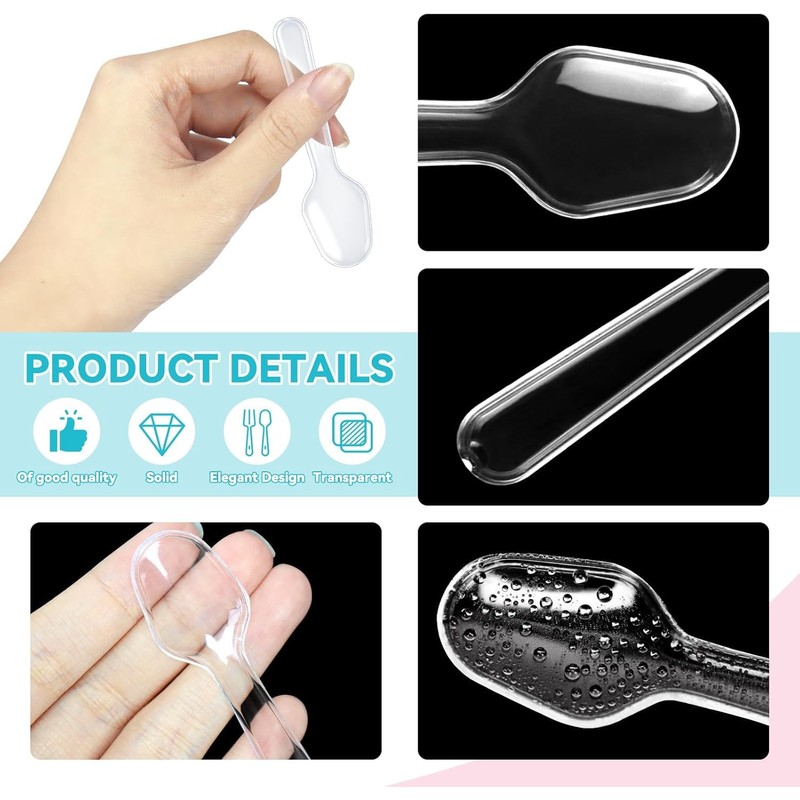 CZWESTC 500Pcs Mini Spoons for Desserts, Disposable Clear Plastic Tasting