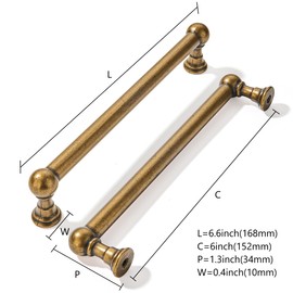 khtumeware 10 Pack 6 Inch Hole Center Antique Brass Cabinet Pulls Heavy Duty Solid Cabinet Handles cabinets Dressers Kitchens Handles Bathroom cabinets