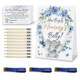 How Big is Mommy's Belly Baby Shower Game, juego decorativo de elefante de rosa azul (1 letrero + 50 tarjetas, 3 cintas medidoras + 10 lápices), It's a Boy