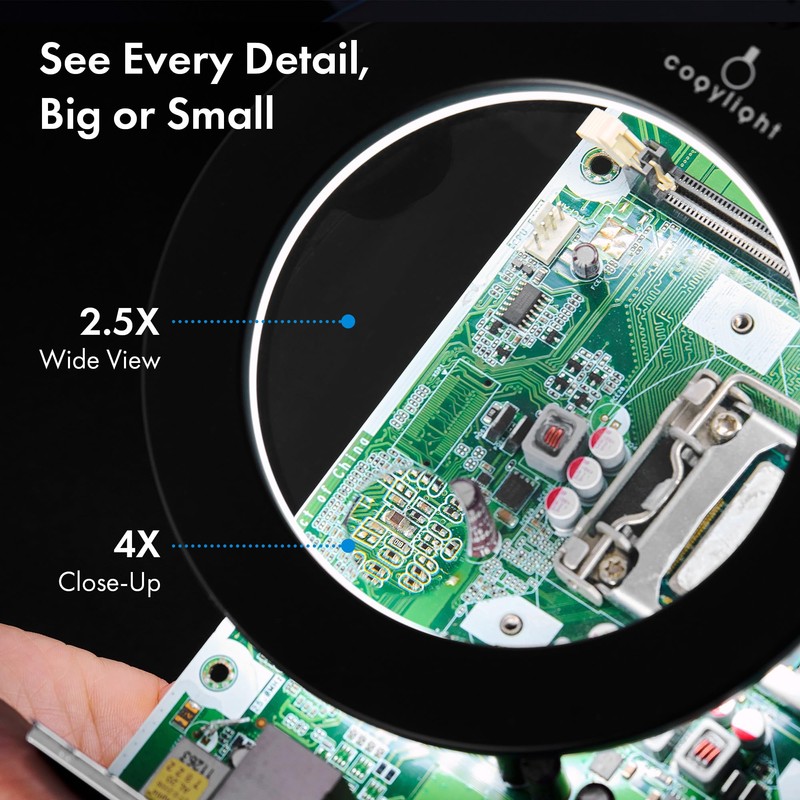 Magnetic Base LED Work Light with Magnifying Glass