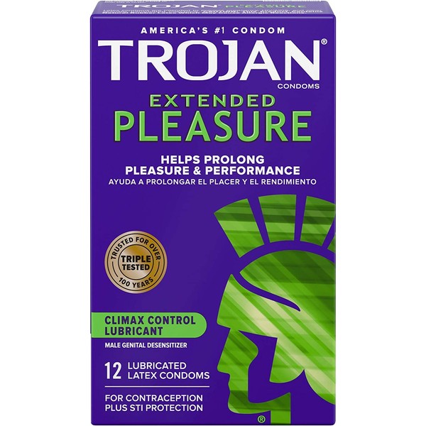 Trojan Extended Pleasure Climax Control Lubricated Premium Latex Condoms 12.0 ea. (Quantity of 3)