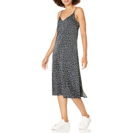 The Drop Women's Ana Silky V-Neck Midi Slip Dress, Black/White Polka Dot, 3X, Plus Size