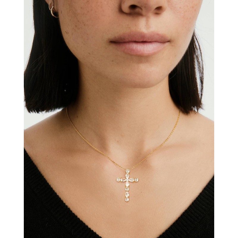 Heracantha Gold Cross Necklace with Pave Setting - Elegant Gold