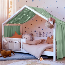 Vicloon Bed Canopy, Children Bed Canopy Nursery Decorations, House Bed Canopies Made of 100% Cotton Muslin Handmade, Decoration for Children's Room, 135 * 360cm, Light Green