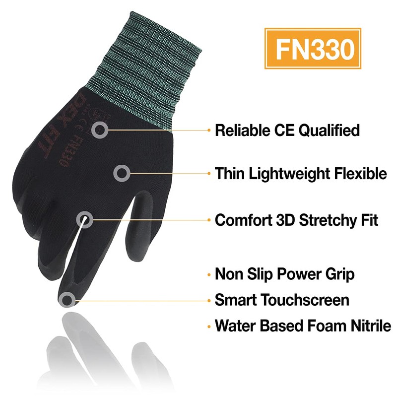 DEX FIT Work Gloves FN330, 3D Comfort Stretch Fit, Power