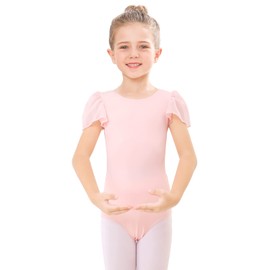 EASTBUDDY Girls Ballet Leotard for Dance Toddler Gymnastics Leotards Ruffle Short Sleeve Bodysuit Outfits 8-10 Years Pink