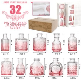 Arme Bud Vase Set of 32, Pink Vases in Bulk Bud Vase for Flower Small Glass Vases for Wedding Centerpieces, Vintage Cute Mini Flower Vase, Home Table Flower Decor