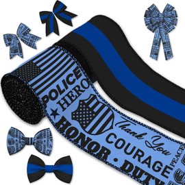 2 Rolls Police Ribbon - Blue Black American Flag Decoration - 2.5 Inch x 5 Yards Police Officer Hero Badge Wired Edge Ribbon for Law Enforcement Support, Police Ceremony, Memorial Day Gift