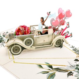 Hierein Pop up Wedding Card, 3D Car Just Married Wedding Gifts for Couples Anniversary Card Pop Up, Wedding Cards for Bride and Groom, Birthday Cards for Her, Wedding Gifts for His and Hers