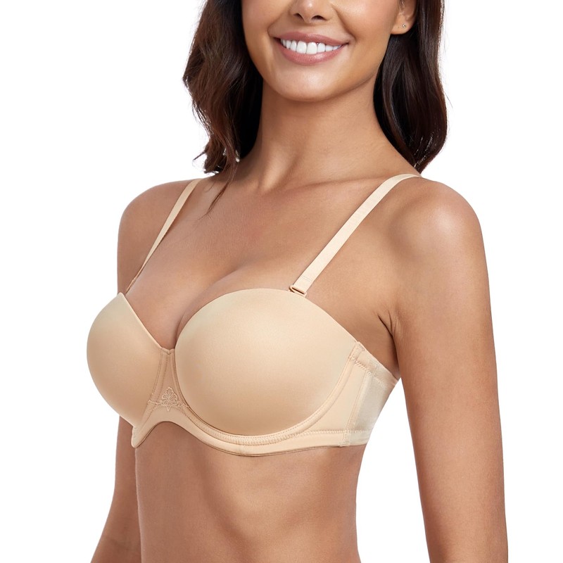 Lemorosy Women's Strapless Bra, Full Cup, Underwire, Removable Straps, Large