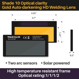 Auto Darkening Gold Welding Lens Shade10, 2x4 1/4 Welding lens, True Color Welding Lens Shade 10, Fit Most Pipeliner and Pancake Welding Hood