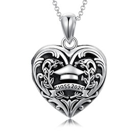 SOULMEET Graduation Gifts for Her, Class of 2022/2023/2024 Compass/Nursing Locket Necklace That Holds 2 Pictures Photo Graduation Cap Heart Pendant for Congratulation, Metal, No Gemstone