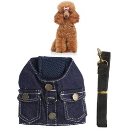 Pssopp Dog Denim Jacket Harness, Tight Fit, Breathable Mesh Dog Jeans Harness, Soft Vest Design, Prevents Neck Tension, Comfortable for Cats (S)