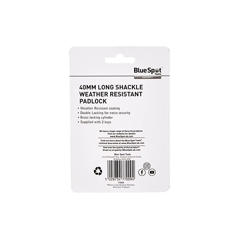 Fort Knox 77009 40 mm Long Shackle Weather Resistant Padlock,