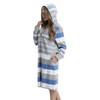 Aquarti Women's Terry Towelling Dressing Gown Striped with Hood, darkblue