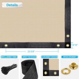 Patio 6 x 25 Fence Privacy Screen Beige Commercial Grade Mesh Shade Fabric with Brass Gromment Outdoor Windscreen with Zipties