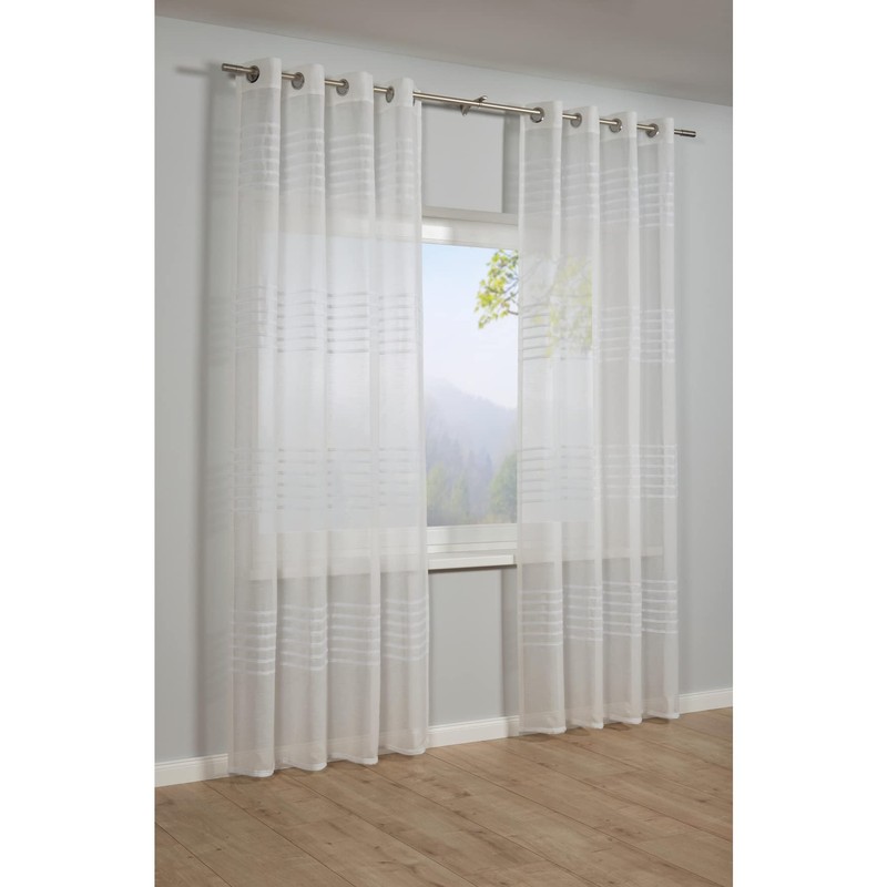 GARDINIA Sheer Eyelet Curtains 3D Stripe Sheer Eyelet Curtain Panel