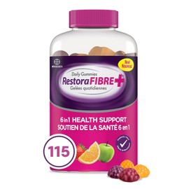 RestoraFIBRE+ 6 in 1 Daily Prebiotic Fibre Supplement Gummies for Adults, Supports Health Benefits, including Regularity, Gentle Constipation Relief & Healthy Immune Function with Naturally Sourced Inulin (115 ea)