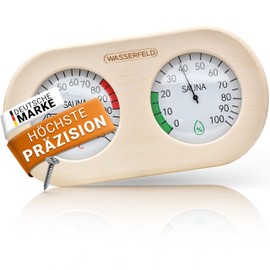 WASSERFELD® Sauna Thermometer Hygrometer [2in1 Funktion] Präzises Saunathermometer für eine genaue Messung der Temperatur & Luftfeuchtigkeit - Sauna Hygrometer mit gehärtetem Glas - Saunazubehör…
