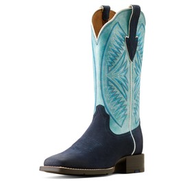 ARIAT Women's Round Up Ruidoso Western Boot, Coastal Blue/Midnight In Marfa Roughout, 10