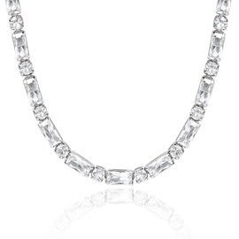 KissYan Silver Tennis Necklace for Women, White Gold Plated Diamond Cubic Zirconia Tennis Chain Adjustable Choker Dainty Jewelry Gifts(68-W)