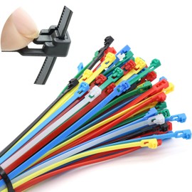 Pack of 100 Cable Ties Resealable 300 x 4.8 mm, Cable Ties Colourful Set UV Resistant & Heat Resistant Cable Ties Coloured Red/Yellow/Blue/Green/Black/White