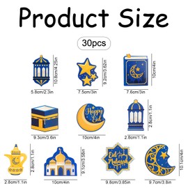 Bojueshaw 30PCS Ramadan Wooden Hanging Decoration - Eco-Friendly Crescent Moon Pendant for Holiday Party Decorations, Perfect for Ramadan Mubarak and Festive Scene Setup(Blue)