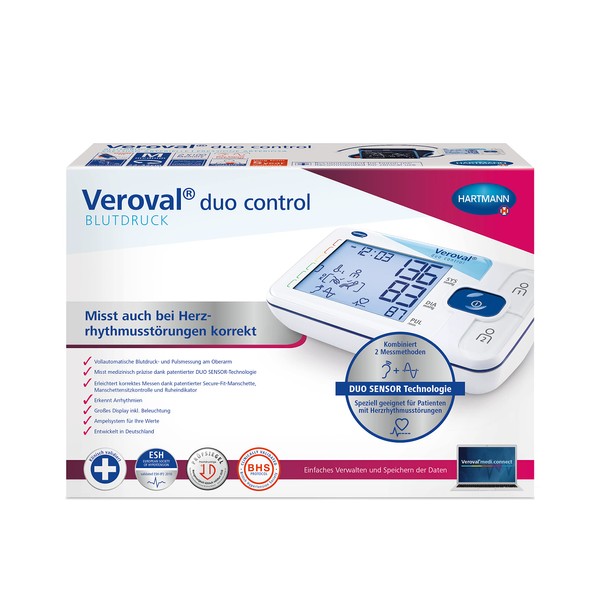 Veroval duo control Upper Arm Blood Pressure Monitor for Heart Rhythm Disorders, Cuff Seat Control, Rest Indicator, with Software, Large