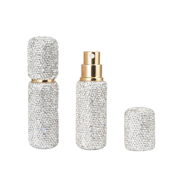 KEYPOWER Portable Mini Bling Crystal Refillable Perfume Atomizer Bottle,Refillable Perfume Spray, Scent Pump Case, Perfume Refillable Travel (White)