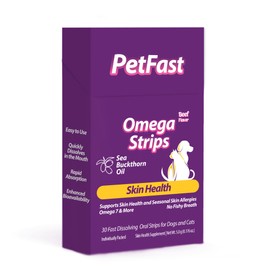 Petfast Omega Strips for Dogs and Cats, Beef Flavor, Skin Health, Sea Buckthorn Oil, 30 Dissolving Strips, Promotes Skin Health, Supports Seasonal Skin Allergies, Immune System Support