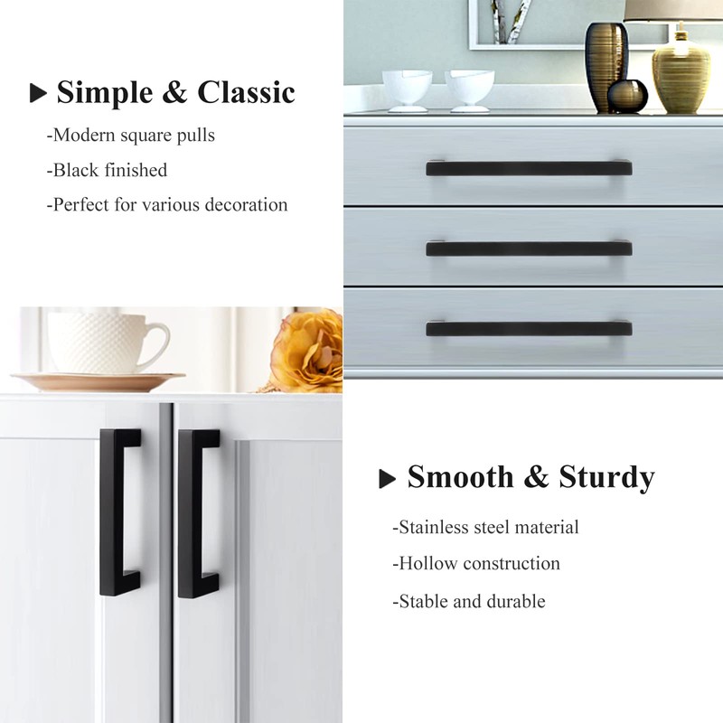Probrico (10 Pack Flat Black Modern Cabinet Handles 5 Inch(128mm)