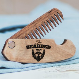 Enjoy The Wood Enjoy The Wood Beard Comb for Men, Folding Pocket Beard Accessories for Men, Engraved Walnut Wooden Comb for Moustache, Beard & Hair - Perfect Gift For Him (Gift for Him (Skull)) (Model BM)