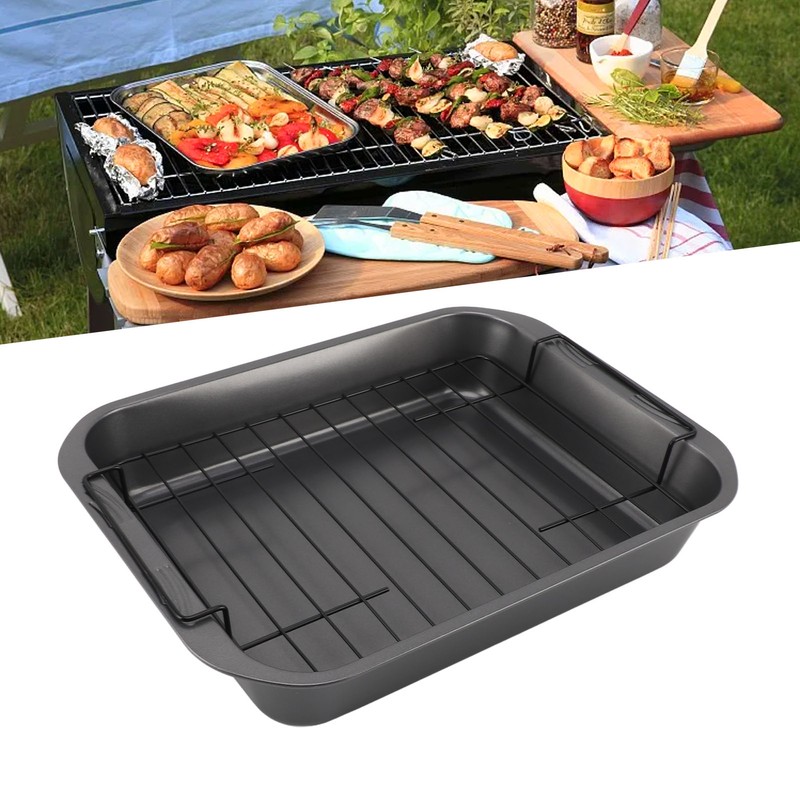 Roast Pan with Rack Rectangle Broiling Pan Carbon Steel Iron