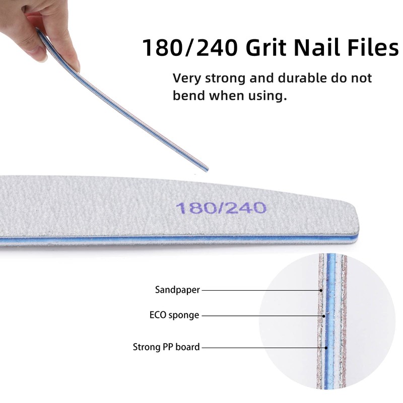 50 Pieces 180/240 Grit Nail Files for Natural Nails, Fingernail