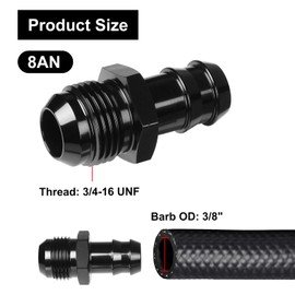 VehiMata 8AN Male Flare to 3/8 Push on Barb Straight Hose Fitting Adapter Aluminum Black 1PC