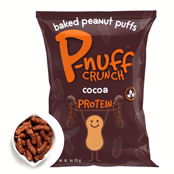 Pnuff Crunch Baked Peanut Puffs I As Seen On Shark Tank I Protein Snack I Crunchy Roasted Peanut & COCOA Flavor I Vegan I Gluten Free Non GMO I 4 oz Large Bags (Pack of 6)