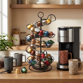 QUTREY Black Metal Egg Skelter with Storage Basket, Spiral Design Egg Holder for Large Egg for Countertop, Kitchen