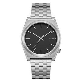 JIANDUN Fashion Business Mens Black Watches Simple Waterproof Stainless Steel Strap (Silver-Black dial)