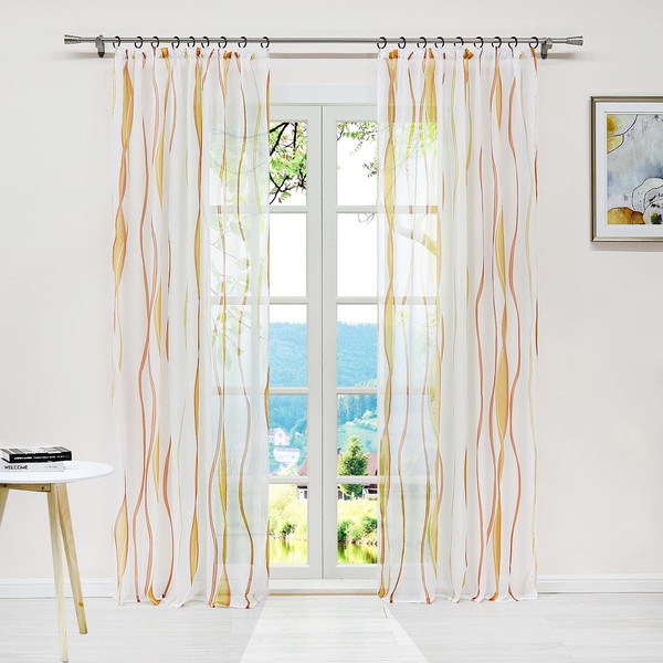ESLIR Curtains with Ruffle Tape Transparent Tab-Top Curtain Waves Pattern