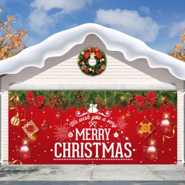 7 x 16 Ft Christmas Garage Door Banner Decorations, Simple and Elegant Christmas Theme, Extra Large Double Garage Door Cover for Outdoor Decor and Holiday Party Supplies